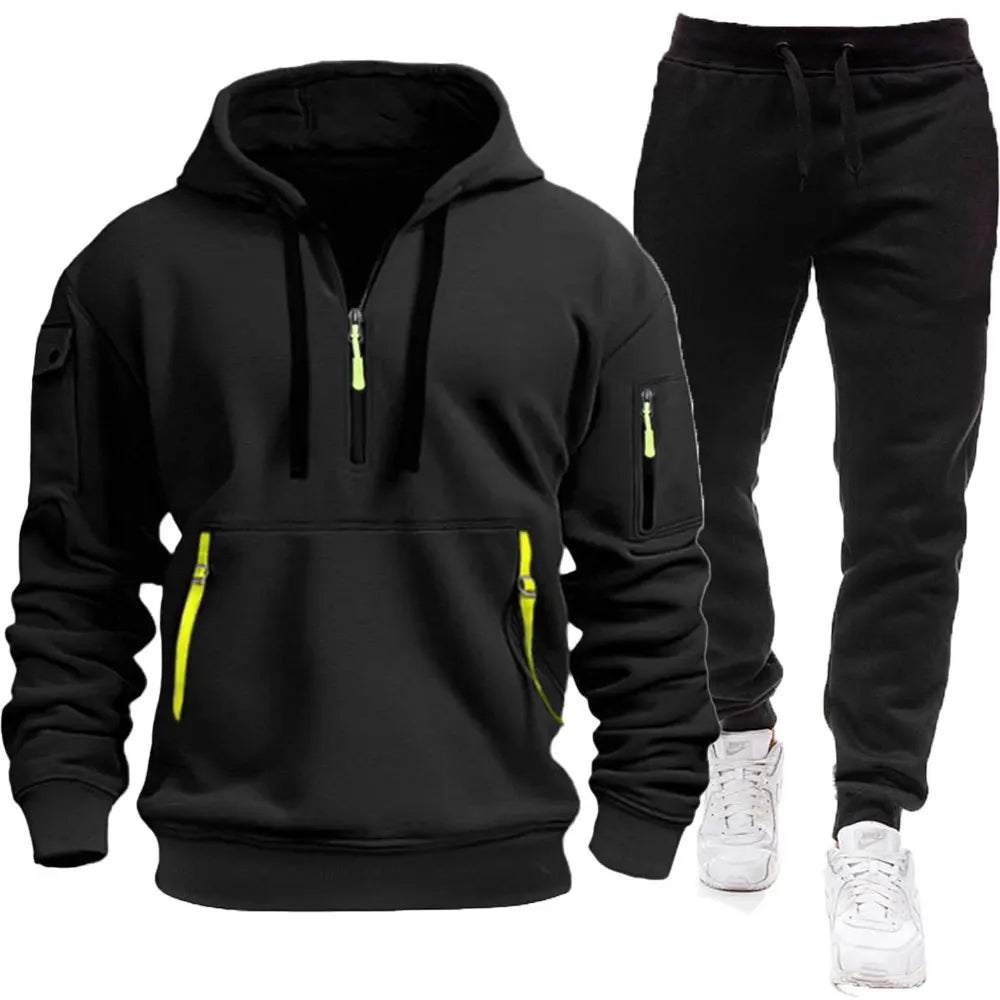 Set Felpe Con Cappuccio E Pantaloni Sportivi Da Uomo Per Esterno Autunno Inverno Fitness