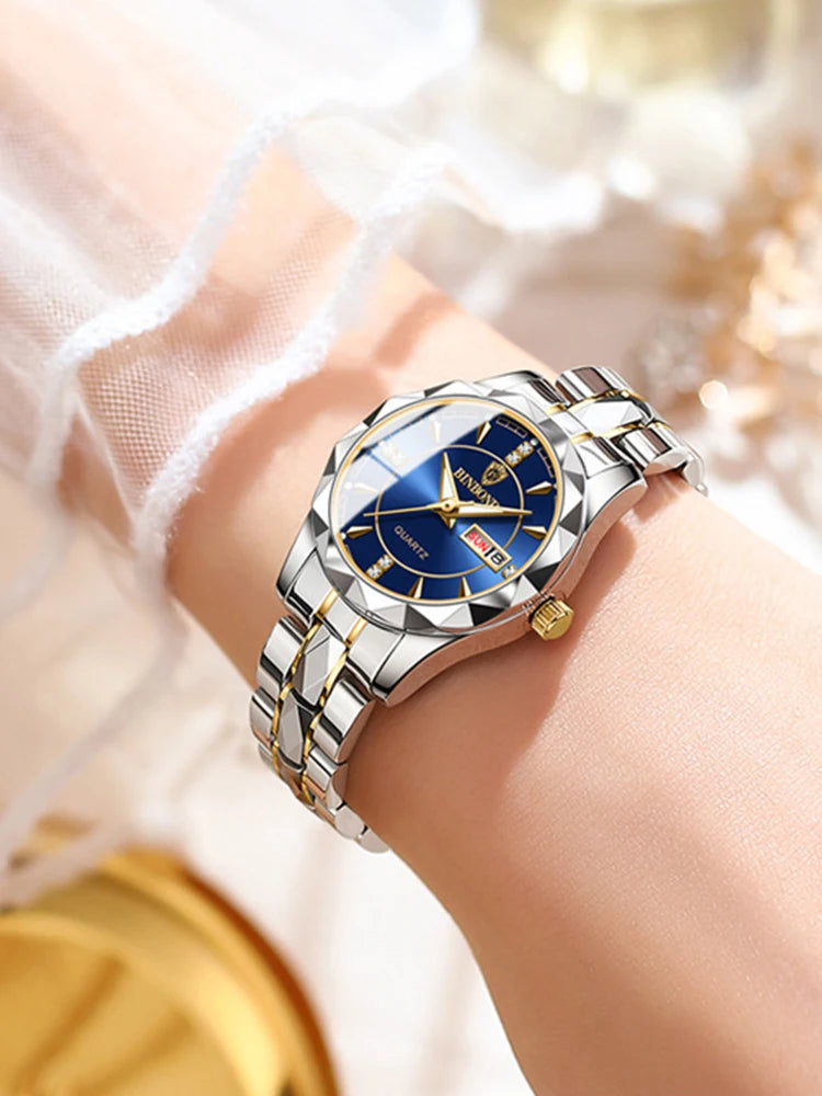 Orologio Da Donna BinBong Quarzo Di Lusso In Acciaio Inossidabile Data Luminosa Impermeabile Regalo Per Fidanzata