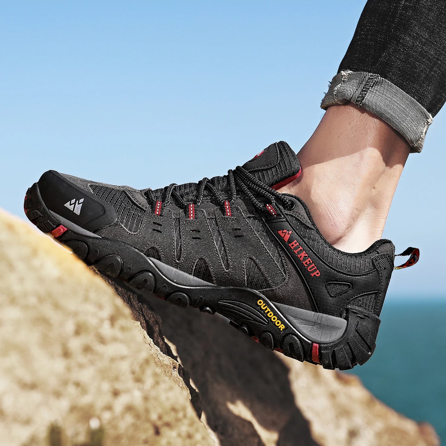 HIKEUP Scarpe Da Trekking Da Uomo In Pelle Scamosciata Impermeabili Traspiranti Esterno Resistente All Usura