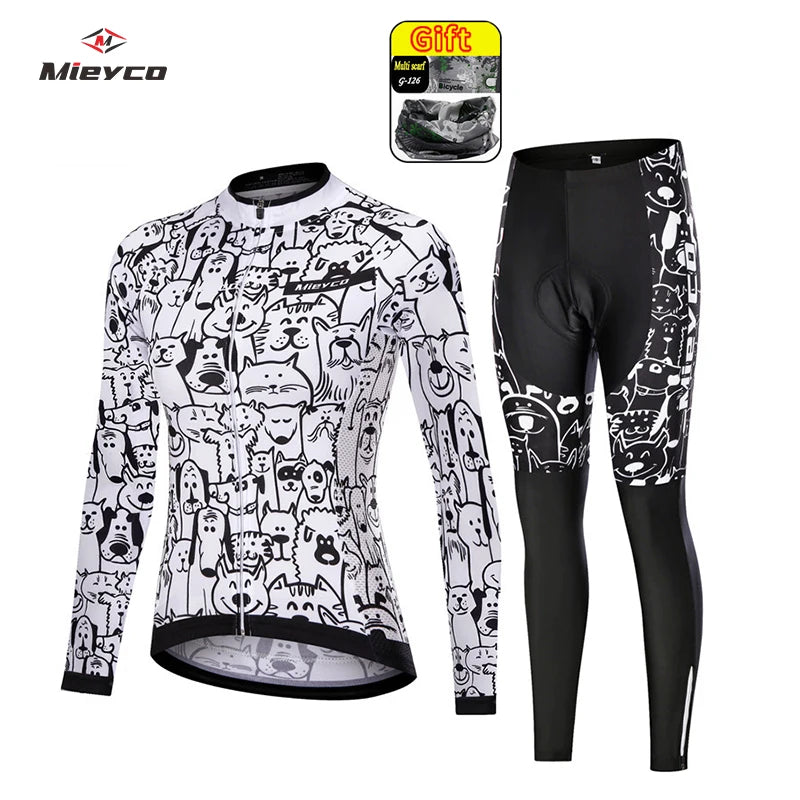 Mieyco Completo Ciclismo Donna Set Maglie a Maniche Lunghe in Poliestere Protezione UV Jersey