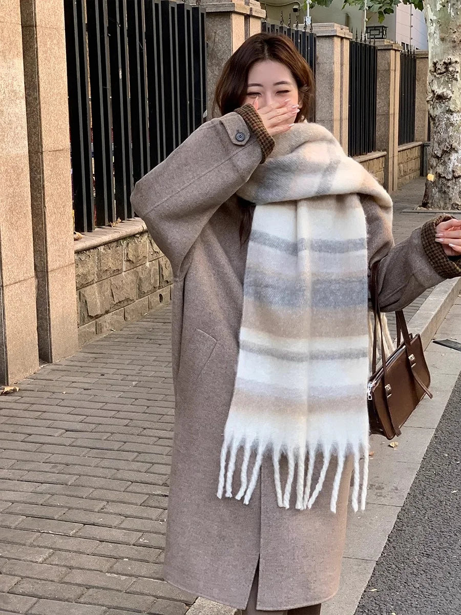 Sciarpa Invernale Da Donna Cashmere Caldo Plaid Pashmina Scialle Morbido Spesso Coperta Avvolgente Poncho Lungo