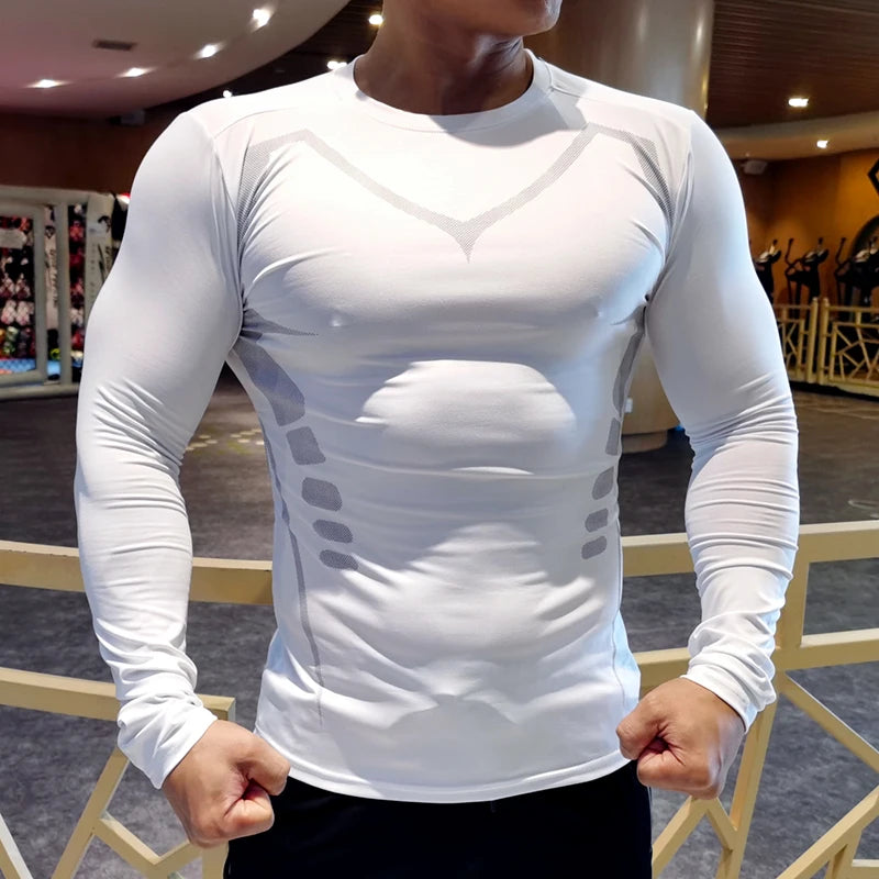 T-shirt da corsa a compressione da uomo Fitness Tight Manica lunga Camicie sportive Allenamento da jogging Top Palestra Abbigliamento sportivo Dry Fit Rashgard