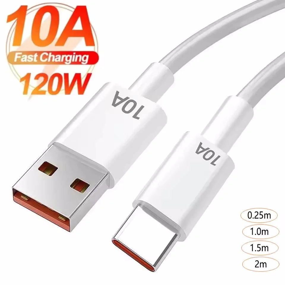 Cavo USB A a USB C 120 W Ricarica Ultra Veloce 10 A Per Smartphone e Tablet Compatibili Lunghezze 0,3 m 1 m 1,5 m 2 m