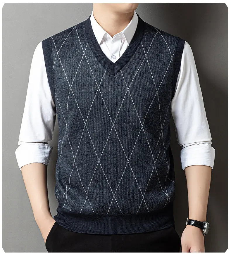 Gilet Lavorato A Maglia Da Uomo Con Scollo A V Autunno Inverno Senza Maniche E Bottoni Sul Davanti