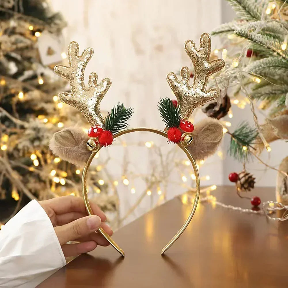 Diadema Natalizia Con Corna Di Cervo Glitterate Copricapo Festa Gioiosa Cartone Animato Renna Regalo Originale