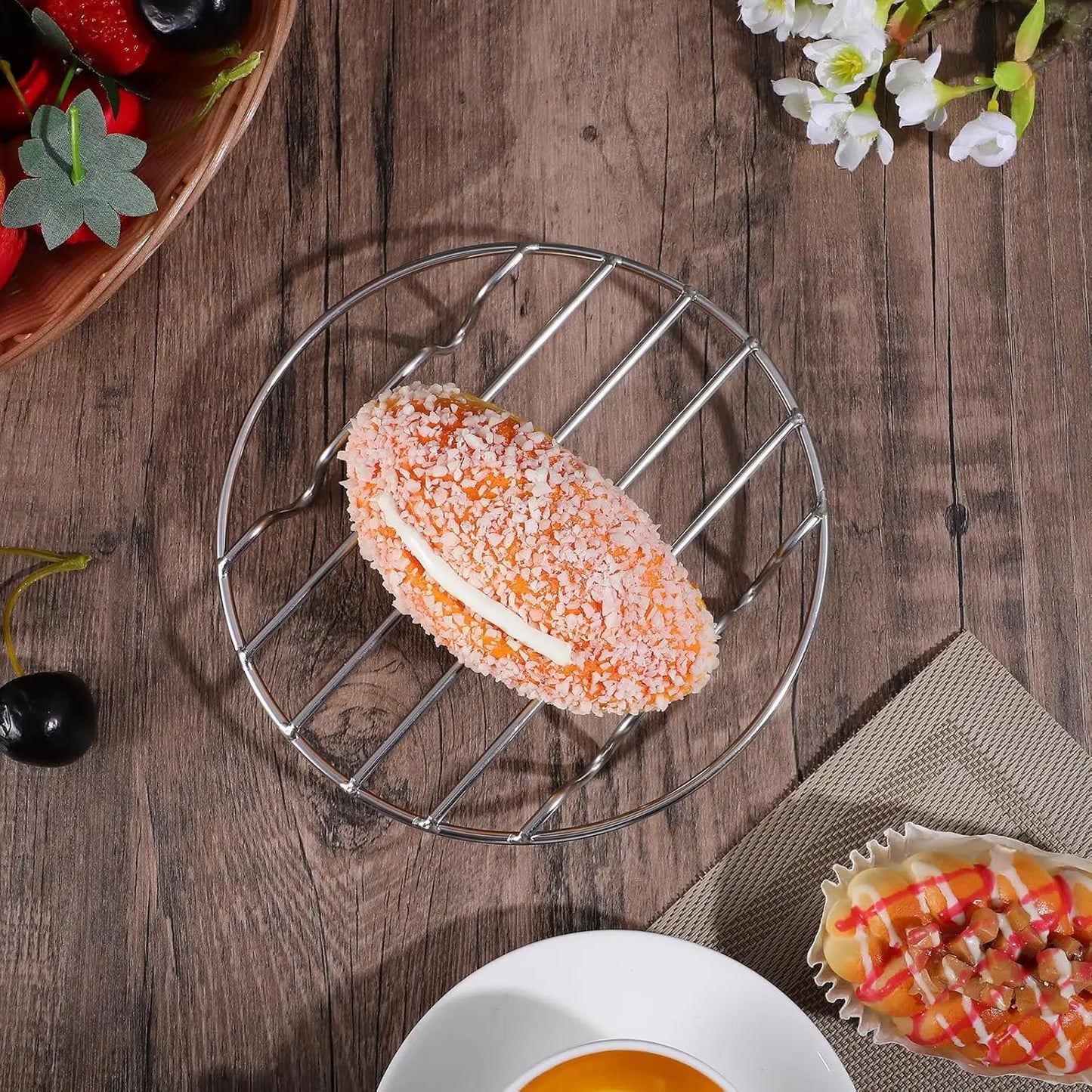 1 Griglia per Cottura a Vapore in Acciaio Inossidabile, Multiuso per Forno, Friggitrice ad Aria, Cottura e Cottura a Vapore di Verdure, Rotonda, Lavabile in Lavastoviglie, Griglia da Cucina