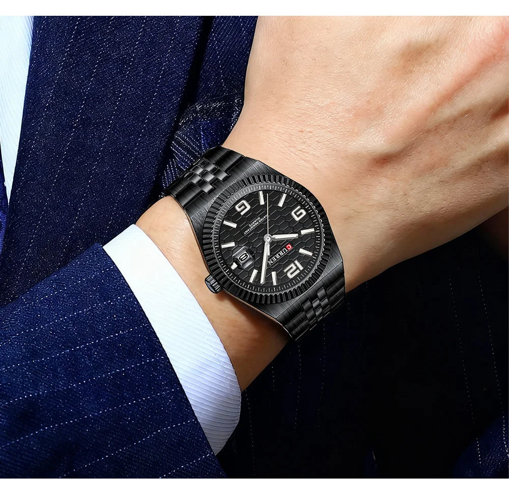 Curren Orologio Quarzo Nero Classico Con Lancette Luminose Data Automatica Cinturino In Acciaio Inox Uomo