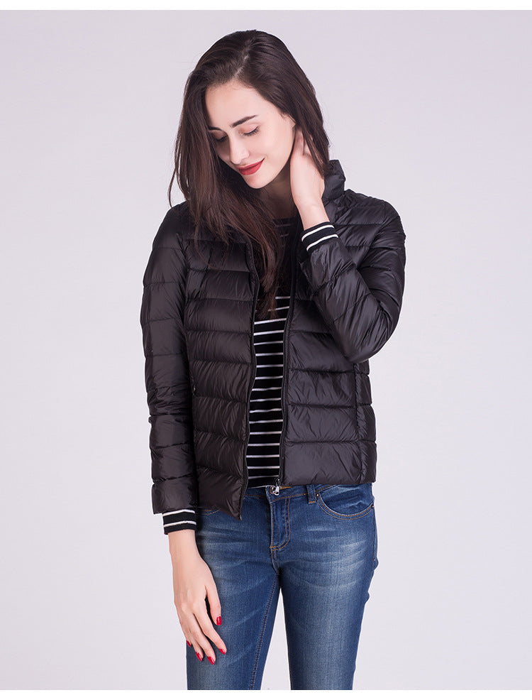 Cappotto Imbottito Femminile Ultraleggero Ripiegabile Collo Alla Coreana Slim Fit Da Ufficio 2023 Nuovi Arrivi