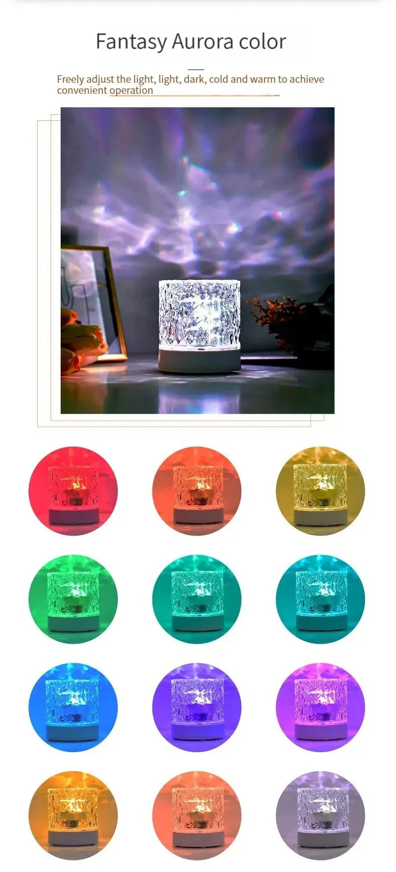 LED Water Ripple Light Luce Notturna in Cristallo RGB Dimmable Lampada da Tavolo Decorazione Casa Regalo Colorato