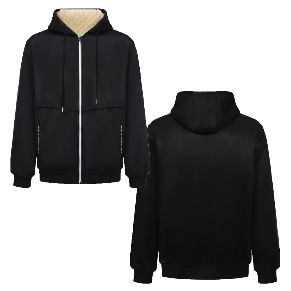 Felpa Cappotto Unisex Con Cappuccio Inverno Lana Di Agnello Tasche Frontali Cerniera Calda Foderata In Peluche Cardigan