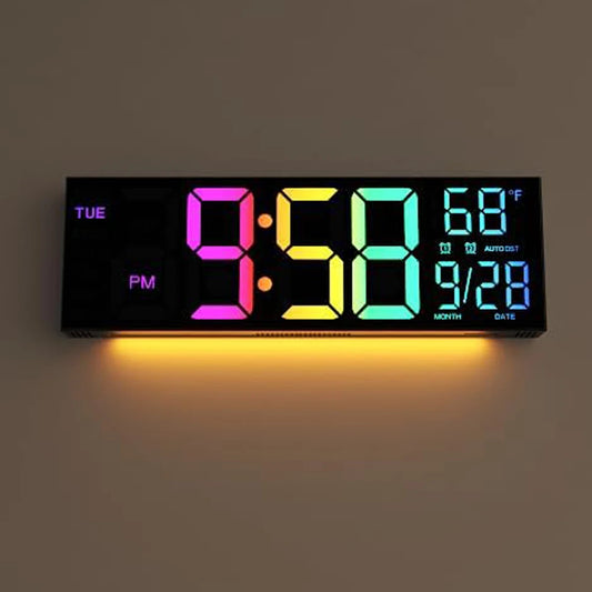 Orologio da parete digitale Display grande Orologio da parete digitale da 16,2 pollici con telecomando che cambia colore RGB Orologio LED con luminosità automatica