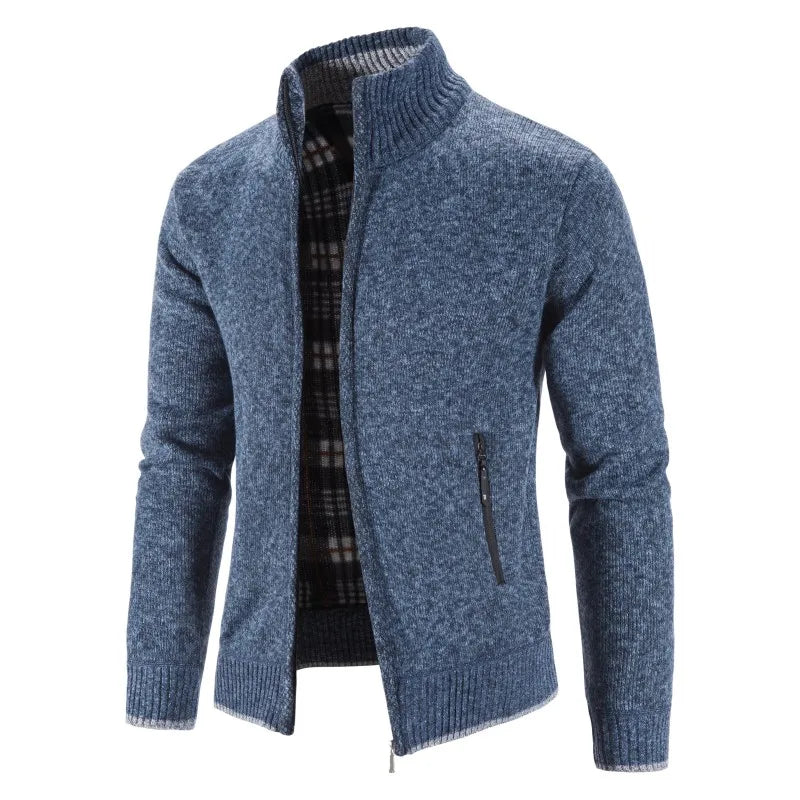 Cardigan Uomo Invernale Con Zip Colletto Mandarino Lavorato A Maglia Tinta Unita Casual Favocent