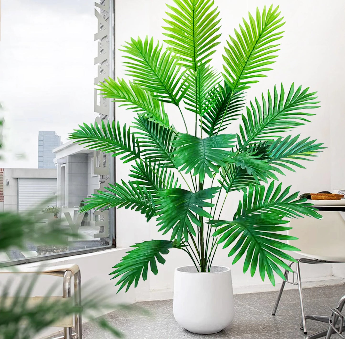 Palma Artificiale Tropicale Con Rami Di Foglie In Plastica Verde Per Decorazione Giardino Esterno Misure 50 90 120 Cm