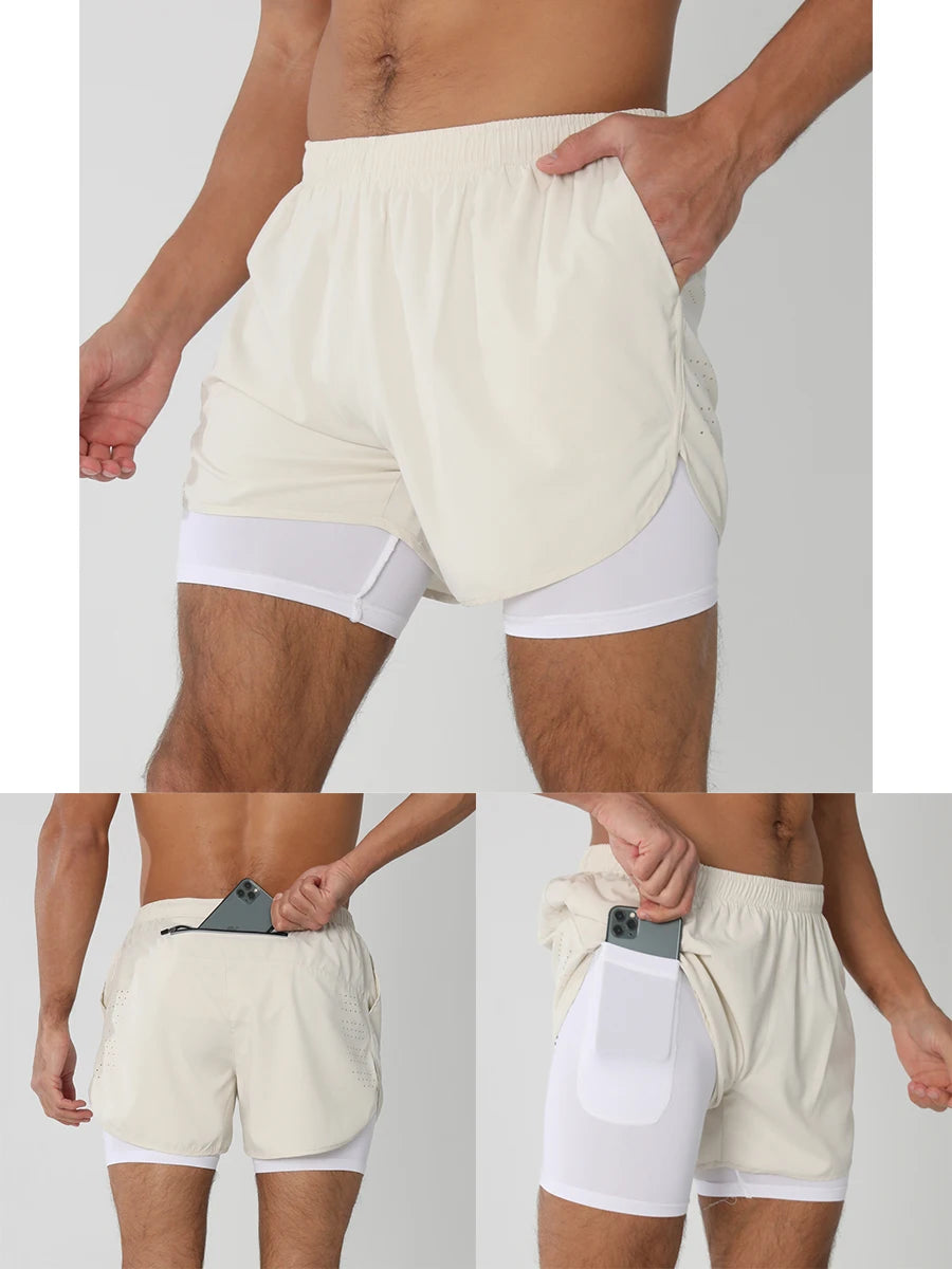 Pantaloncini Da Corsa Da Uomo 2 In 1 Palestra Asciugatura Rapida Pantaloni Corti Sportivi Estivi