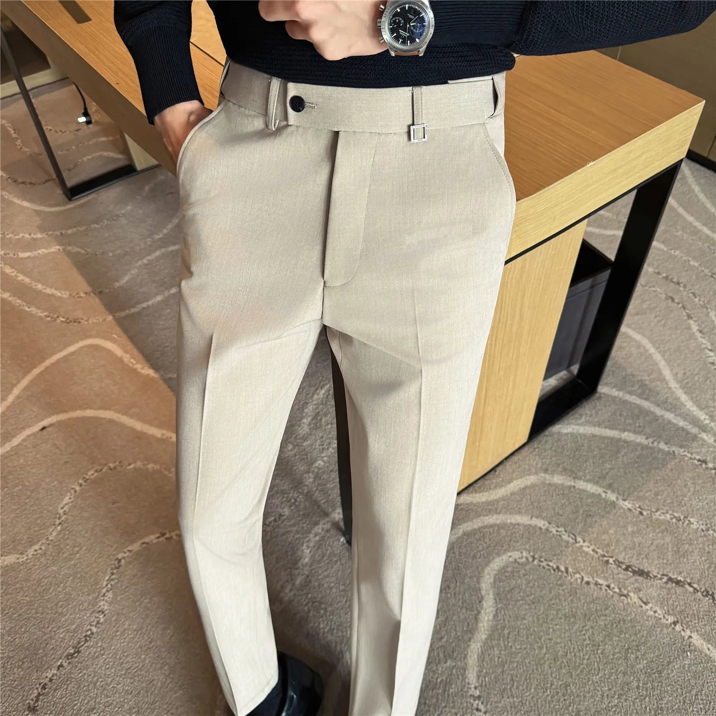Pantaloni Da Uomo 2026 Primavera Slim Fit Eleganti Elasticizzati Tinta Unita Business Casual Pantaloni Da Ufficio