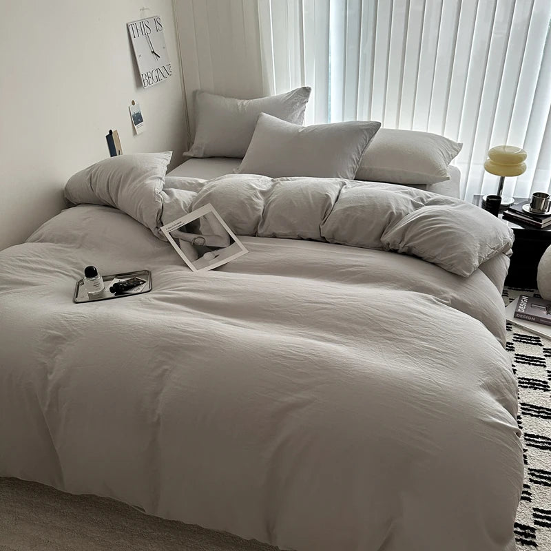 Set Biancheria Da Letto In Cotone Solido Con Copripiumino Federa E Lenzuolo Per Letto Singolo Matrimoniale King Queen