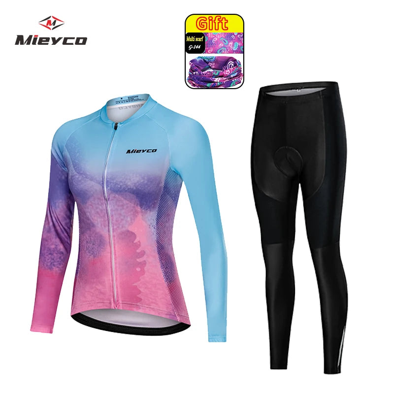 Mieyco Completo Ciclismo Donna Set Maglie a Maniche Lunghe in Poliestere Protezione UV Jersey