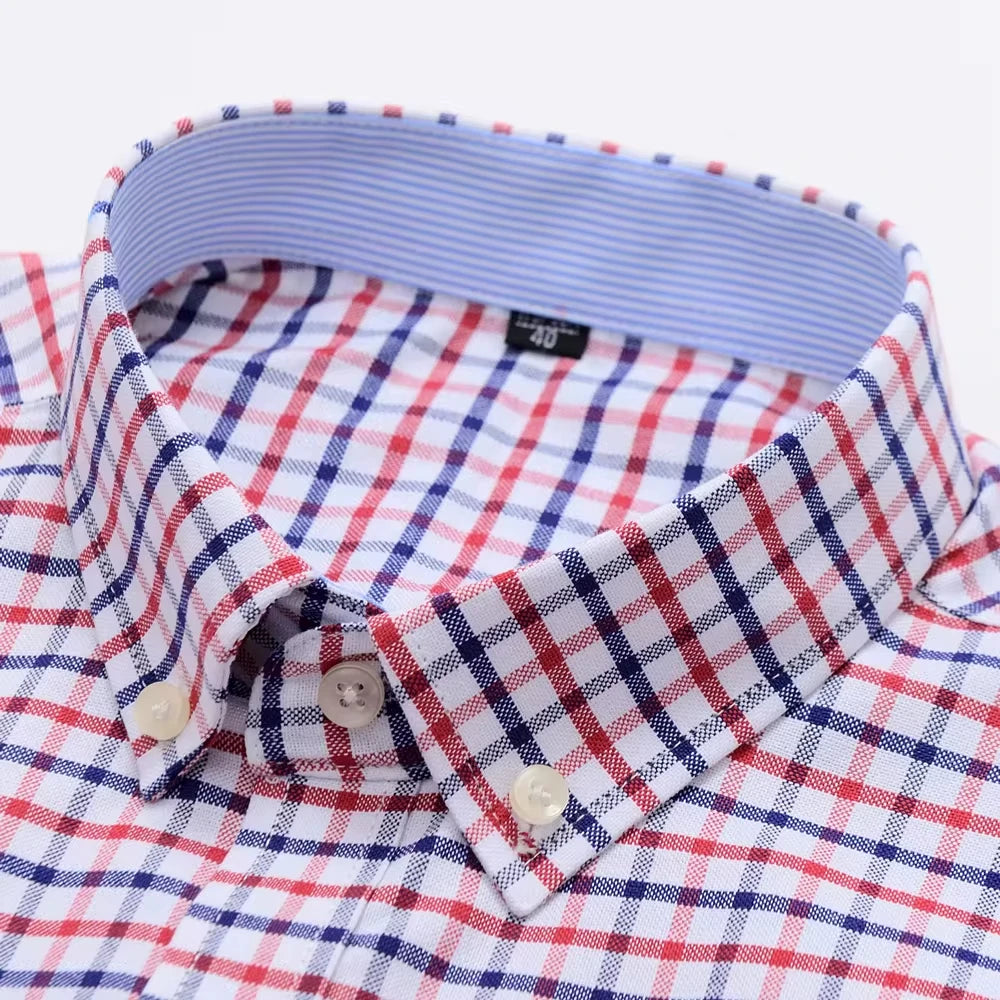 Camicie Da Uomo In Cotone Oxford A Quadri Bamboople Tasca Singola Maniche Lunghe Abbottonata Vestibilità Standard 6XL 7XL