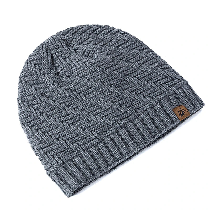 Berretto Invernale Unisex Peak Labal Lavorato A Maglia Con Fodera In Pelliccia Peluche Per Esterni Uomo Donna