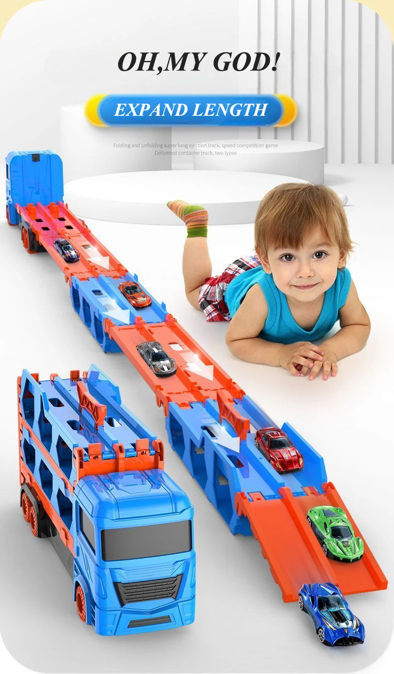 Grande Camion Trasportatore per Auto con Pista Pieghevole Veicolo da Corsa Giochi Competitivi per Bambini Regalo