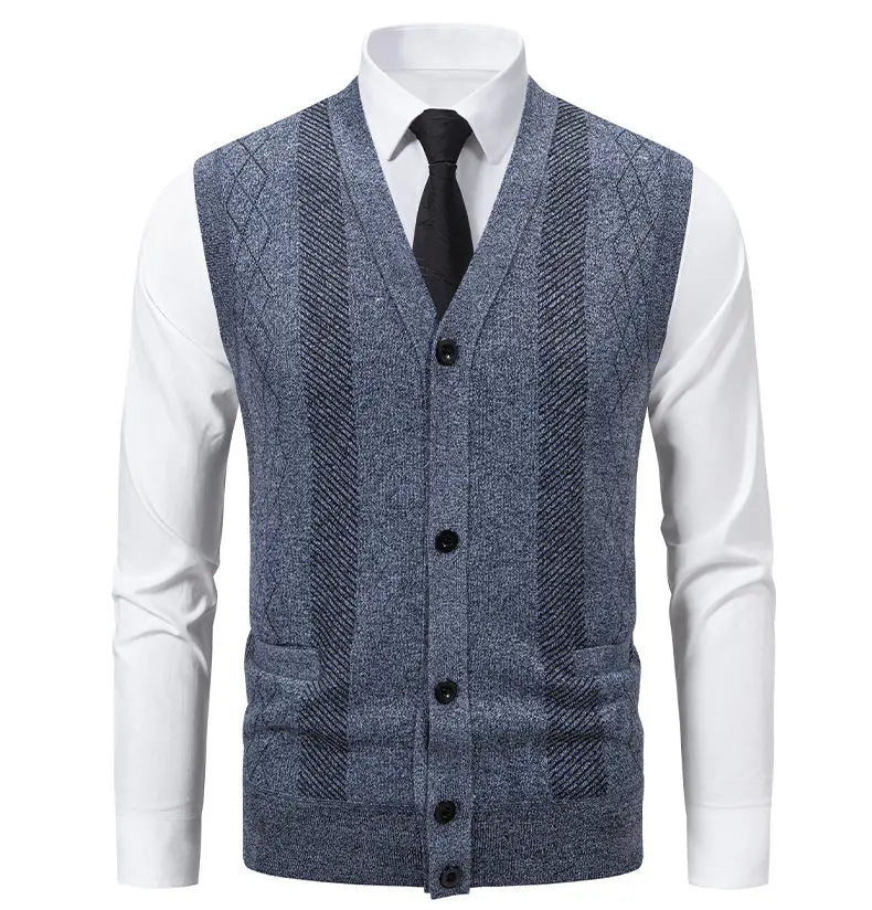 Cardigan Senza Maniche Da Uomo Gilet In Maglia Con Scollo A V Bottoni Argyle Lavorato Con Tasche
