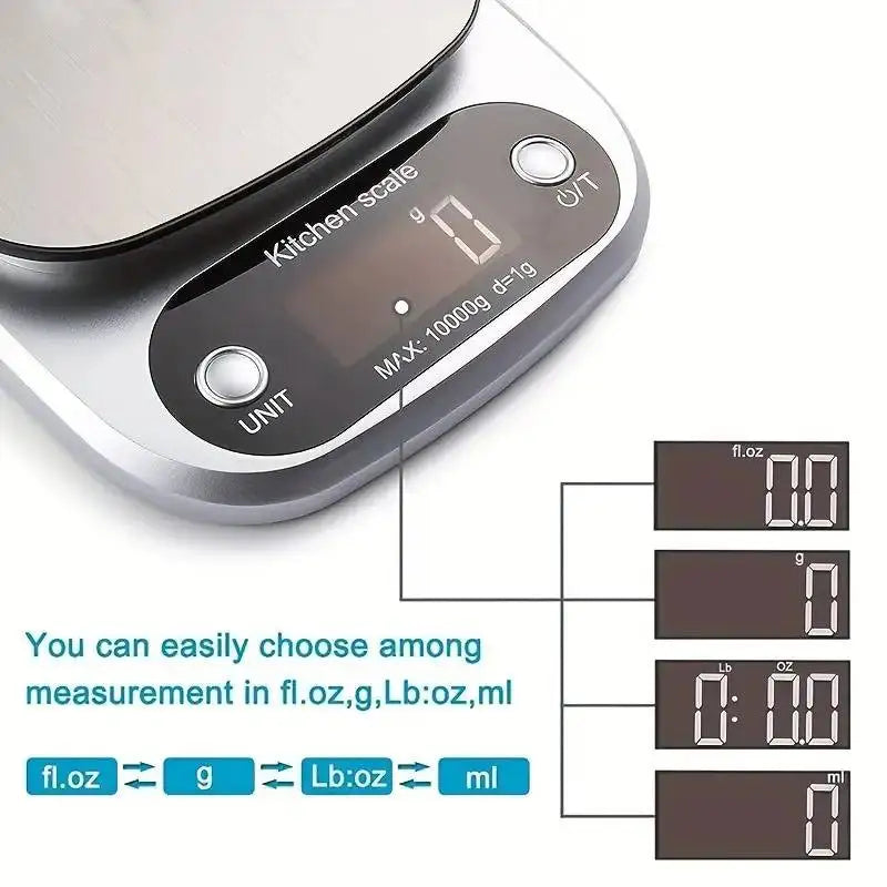 Bilancia Cucina Alta Precisione 10 Kg Con Display LCD Multifunzione Per Gioielli E Alimenti In Acciaio Inossidabile 304
