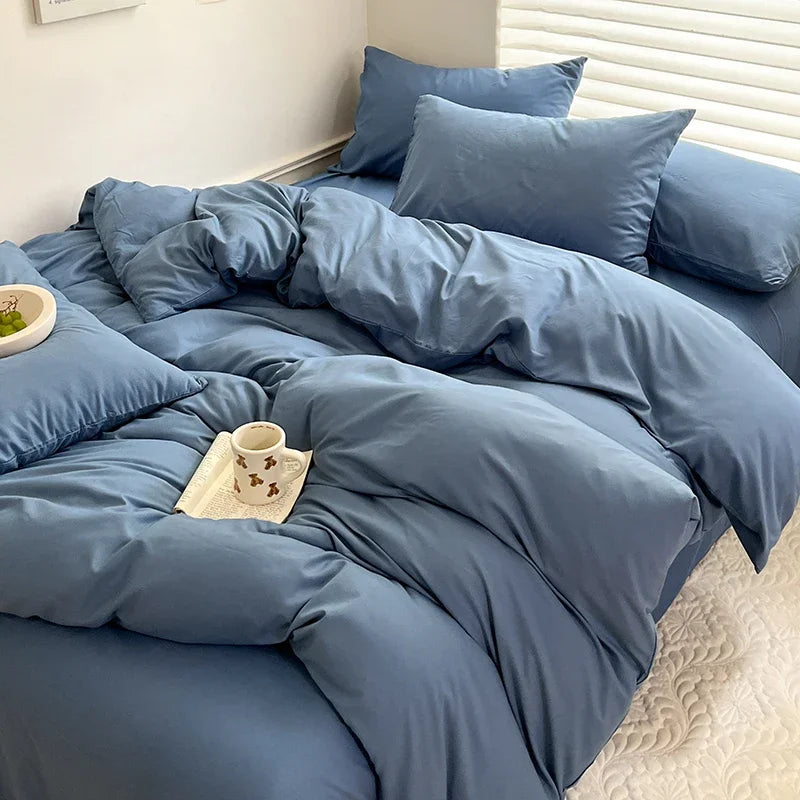 Set Biancheria Da Letto In Cotone Solido Con Copripiumino Federa E Lenzuolo Per Letto Singolo Matrimoniale King Queen