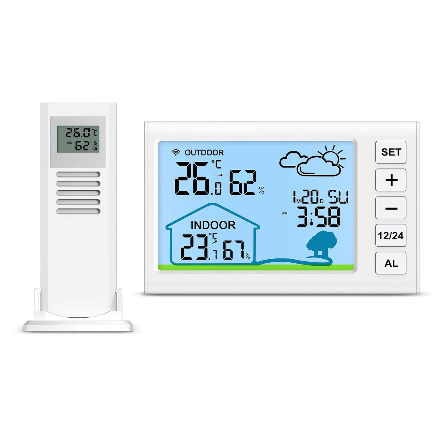 Stazioni Meteorologiche Wireless ORIA Termometro Digitale Esterno Igrometro Interno Con Orologio Umidità Temperatura