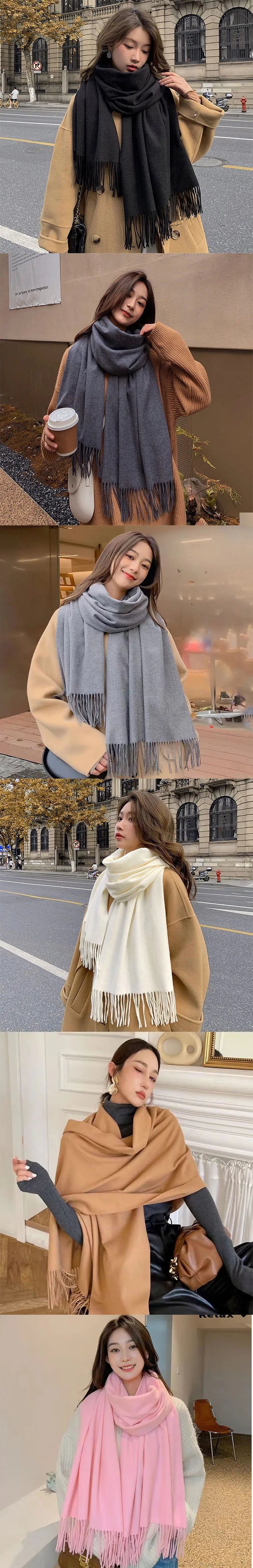Sciarpa Nera In Lana E Cashmere Donna Calda E Morbida A Quadretti Inverno Autunno Dalla Forma Classica XWJ07