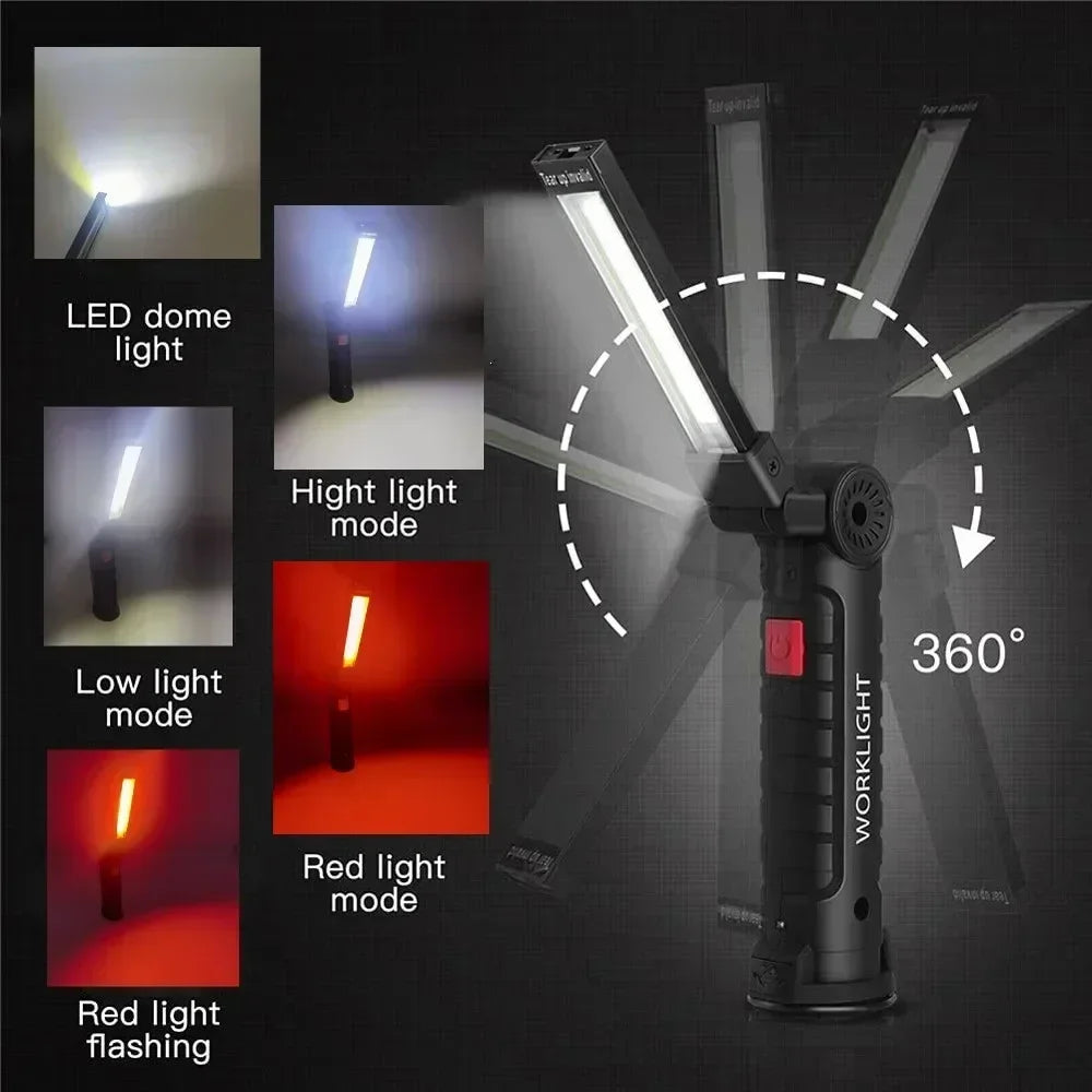 Torcia Portatile A LED COB Ricaricabile USB Lanterna Magnetica Con Batteria Incorporata Per Campeggio E Lavoro