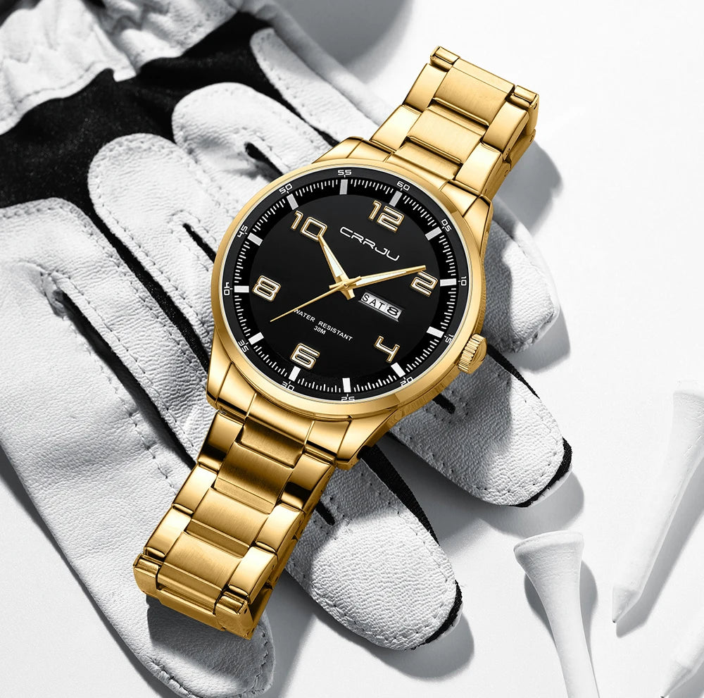 CRRJU Orologi Da Uomo Nuovi Casual Business Cinturino In Acciaio Inox Quarzo Con Data Lancette Luminose