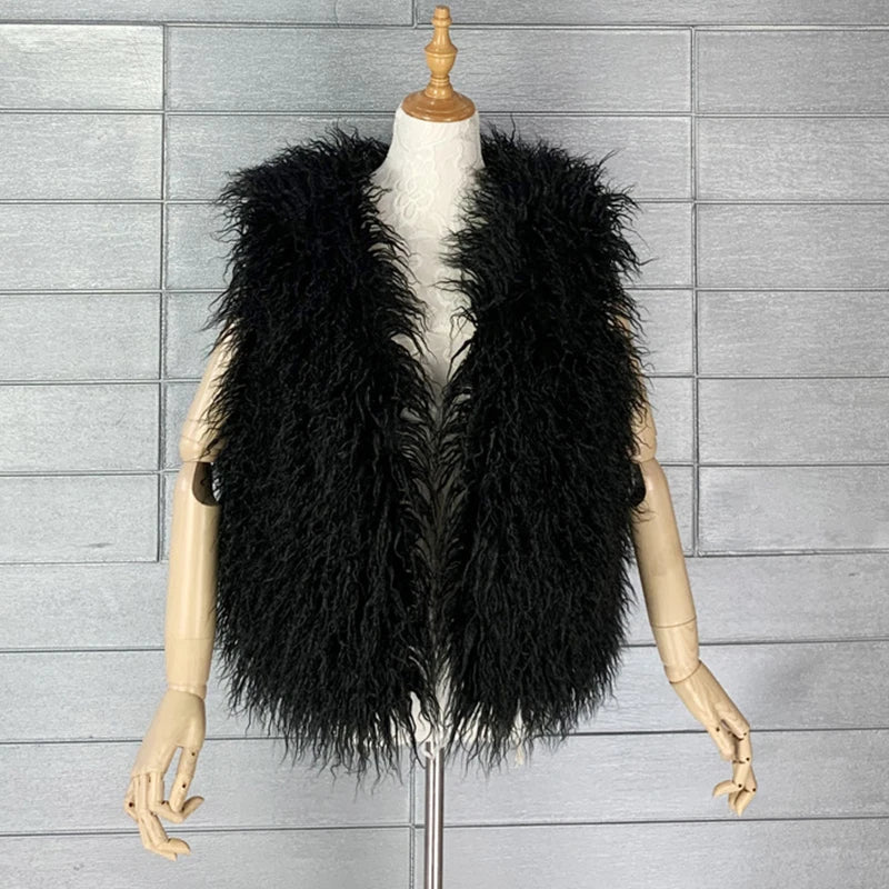 Gilet Di Pelliccia Sintetica Da Donna Lana Imitazione Caldo Senza Maniche Autunno Inverno 2025 Stile Elegante