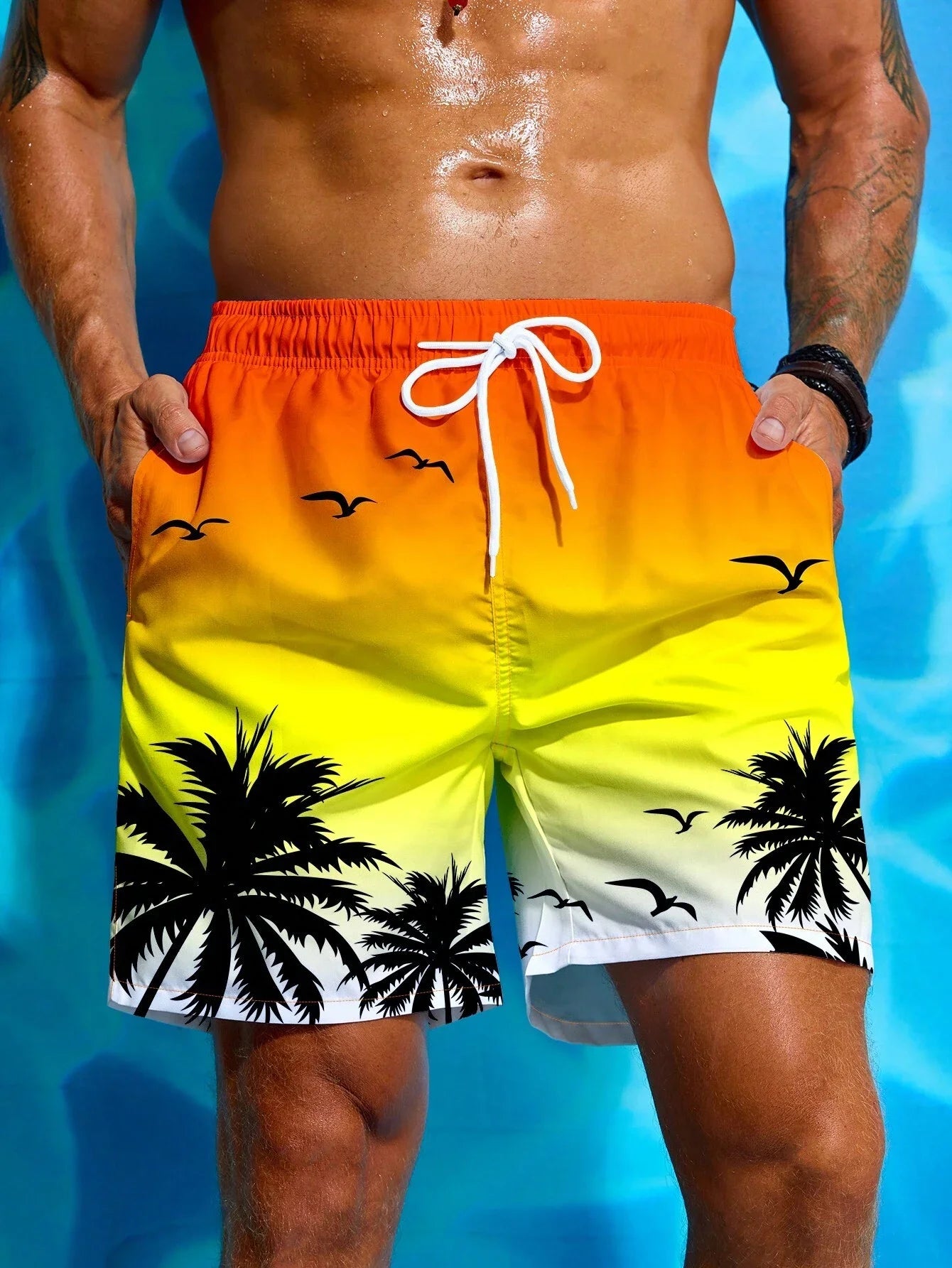 Pantaloncini Da Surf Con Coulisse In Vita E Stampa Di Palme Per Uomo Estate Traspiranti Pantaloncini Da Bagno Stampa 3D