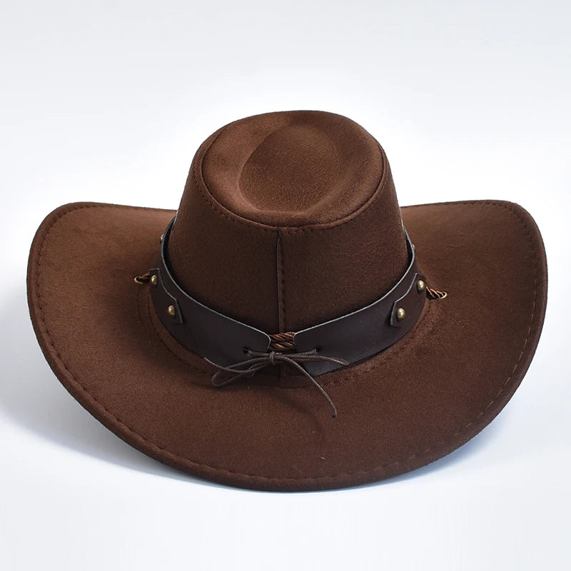 Cappello Da Cowboy In Pelle Scamosciata Artificiale Unisex Vintage Con Grande Bordo Per Cosplay E Feste
