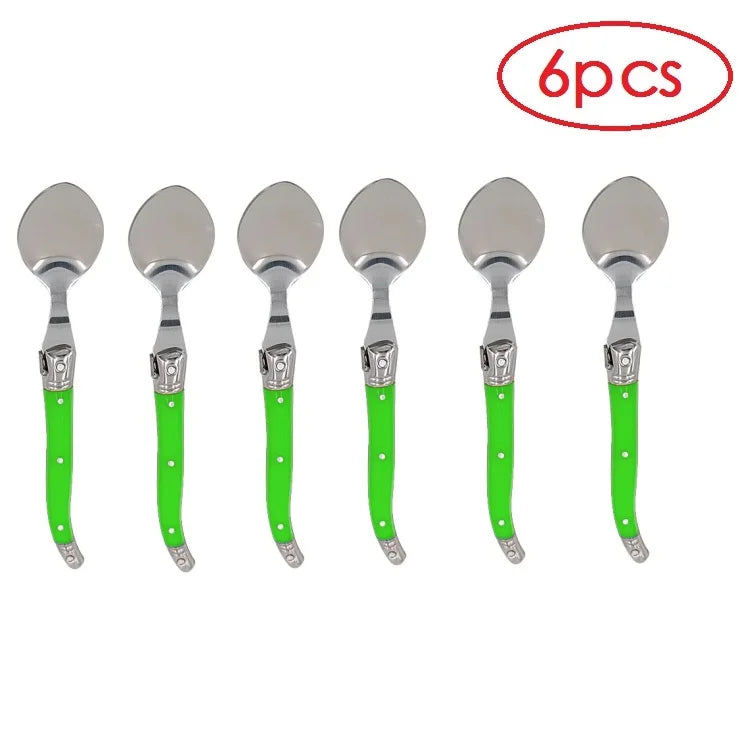 Set Da 6 Cucchiaini Da Caffè In Acciaio Inox Con Manico Arcobaleno ABS Laguiole Per Gelato E Dolci Stoviglie Colorate