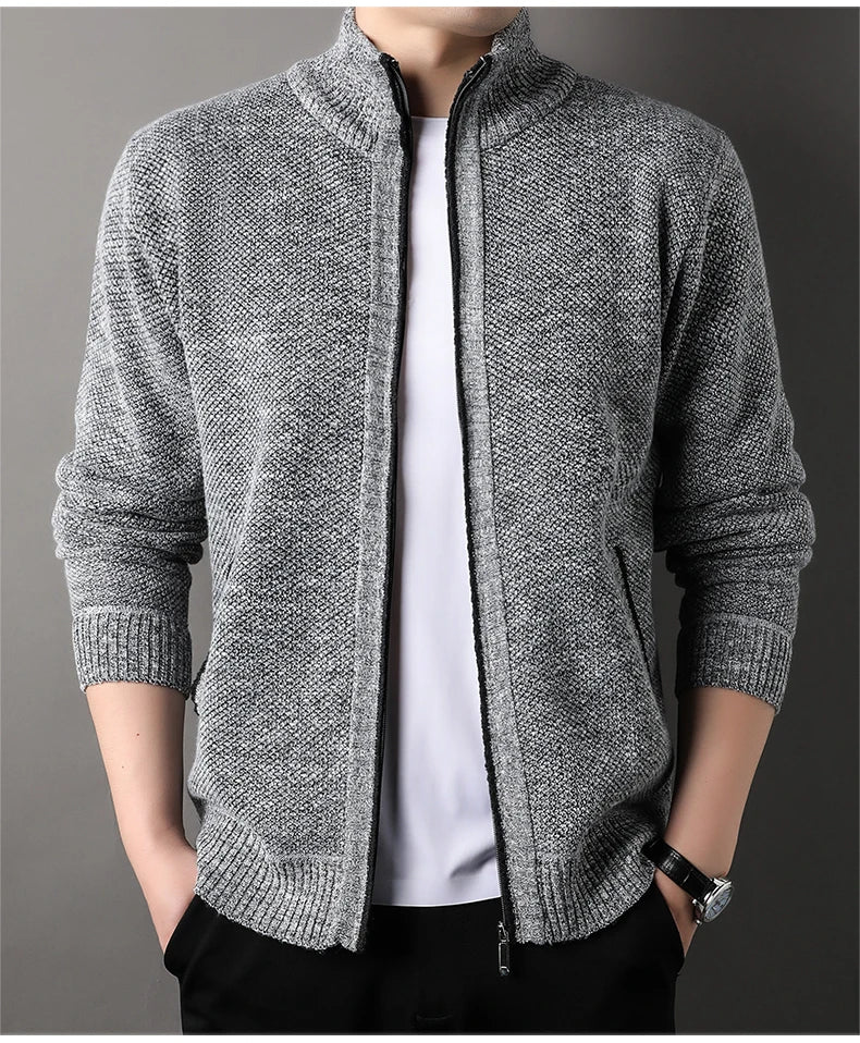 Maglione Lavorato A Maglia Con Colletto Rialzato Da Uomo Autunno Inverno Cardigan Slim In Tinta Unita Coreana