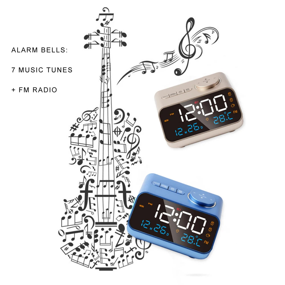 Sveglia Moderna LED con Radio FM e Calendario Digitale da Tavolo Igrometro Termometro e Luminova Stile Antico