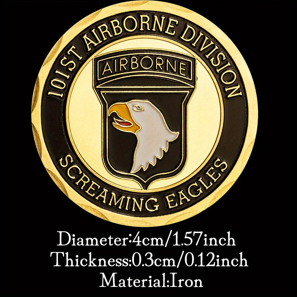 Moneta Commemorativa 101a Divisione Aviotrasportata Dell Esercito Degli Stati Uniti Placcata In Oro Con Aquila Urlante