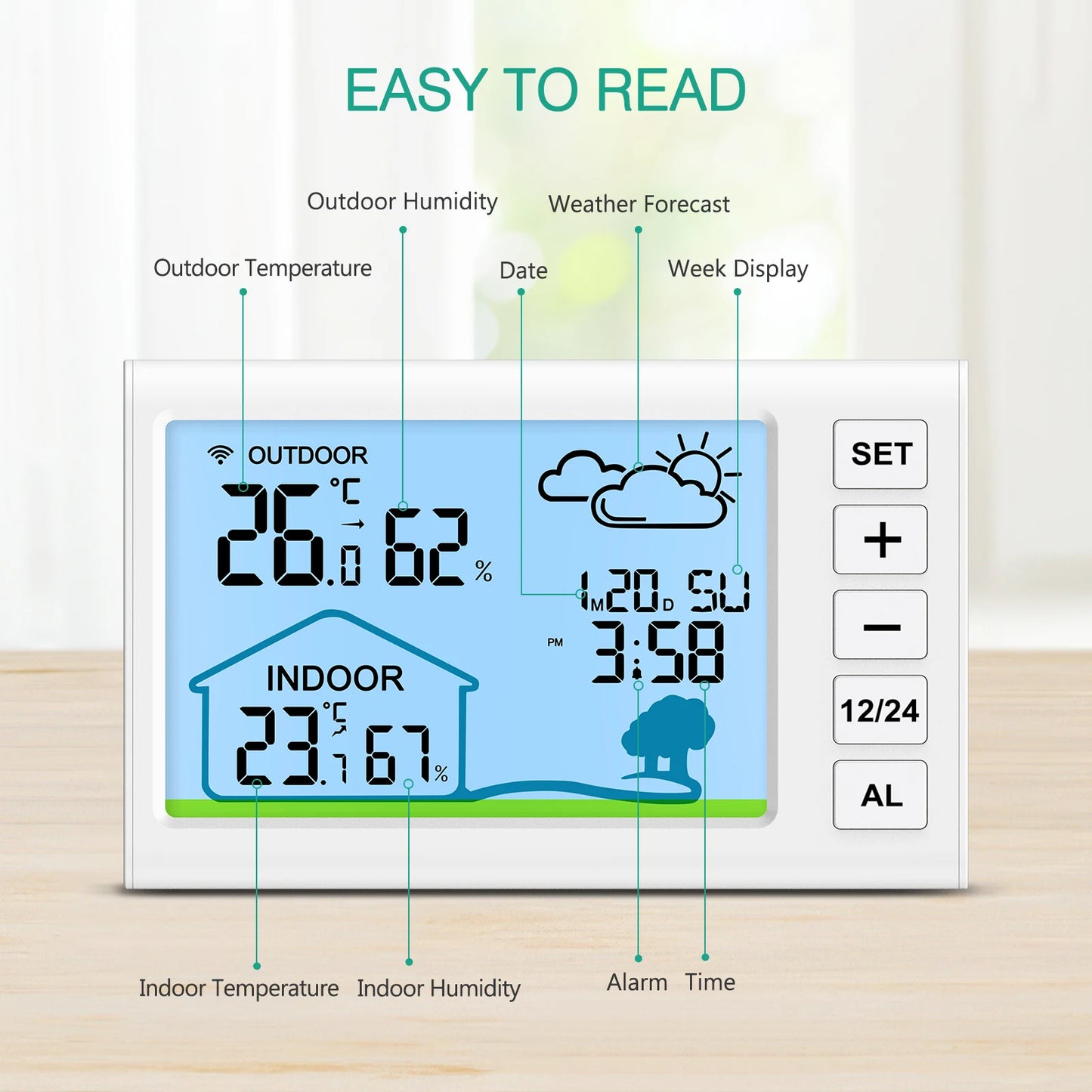 Stazioni Meteorologiche Wireless ORIA Termometro Digitale Esterno Igrometro Interno Con Orologio Umidità Temperatura