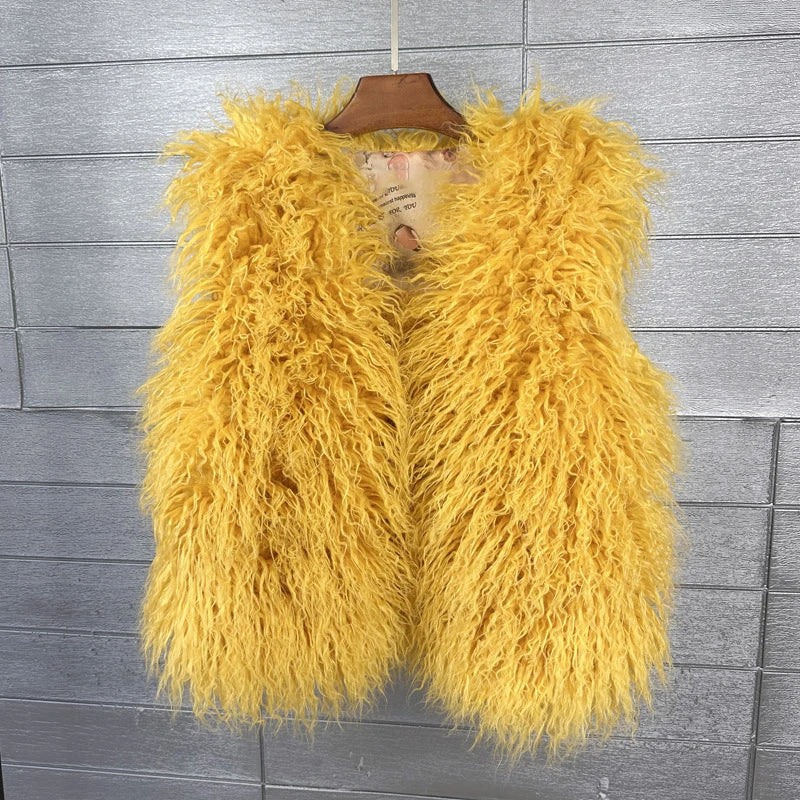 Gilet Di Pelliccia Sintetica Da Donna Lana Imitazione Caldo Senza Maniche Autunno Inverno 2025 Stile Elegante