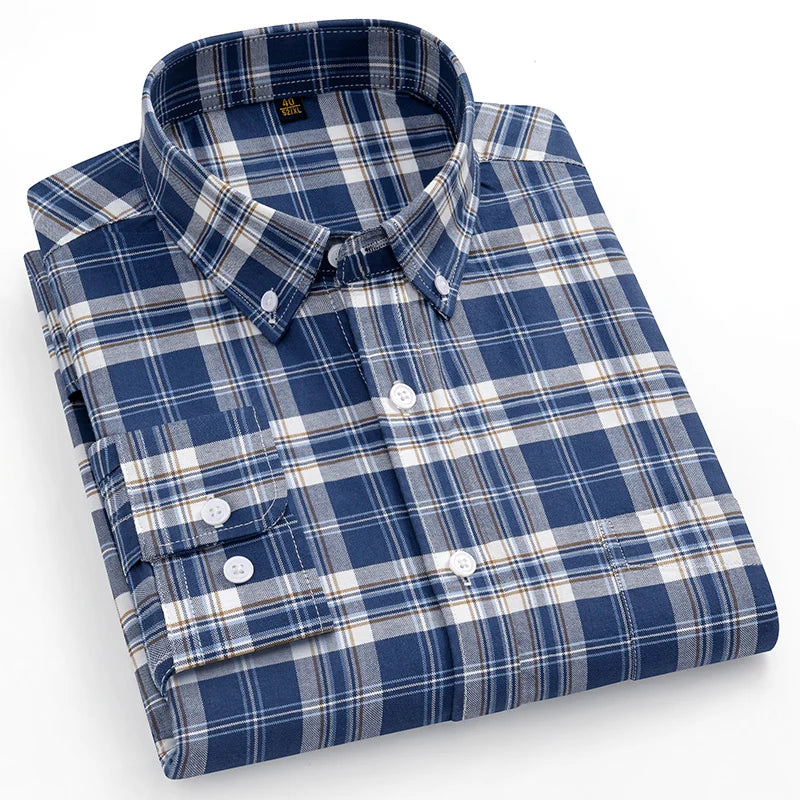 Camicie Scozzesi a Righe Da Uomo In Cotone Oxford Maniche Lunghe Con Bottoni Taglie 6XL 7XL Business Casual