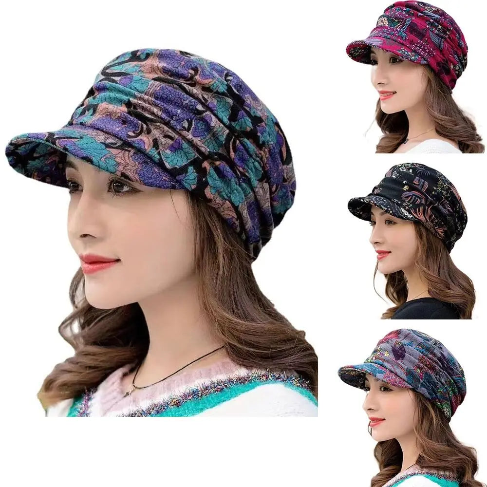 Cappello Da Donna Con Visiera Corta E Berretto Slouch Floreale Avvolgente Per Inverno Outdoor Caldo