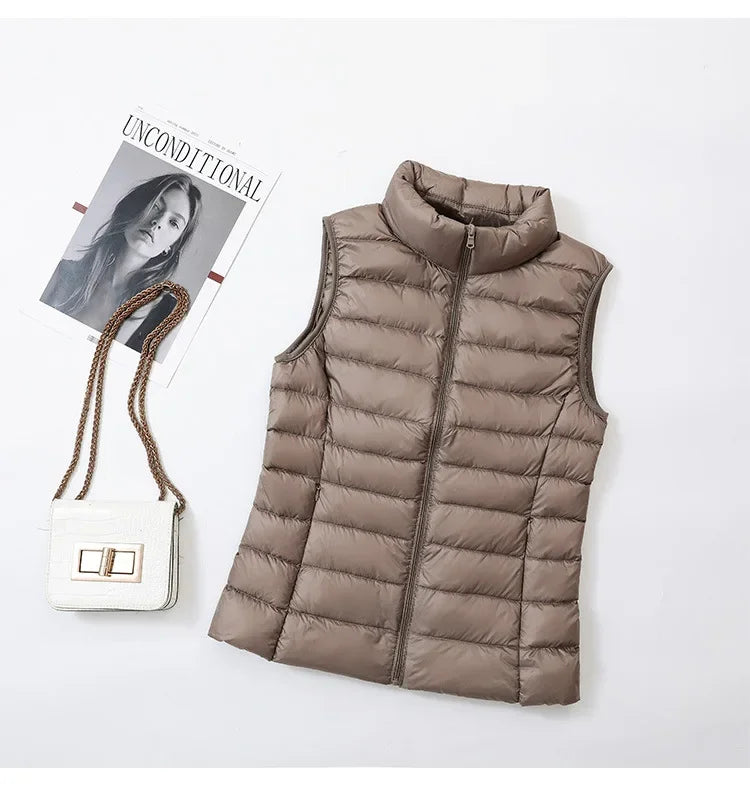 Gilet Piumino Donna Leggero Autunno Primavera Bianco Senza Maniche Piumino D Anatra Per Ufficio