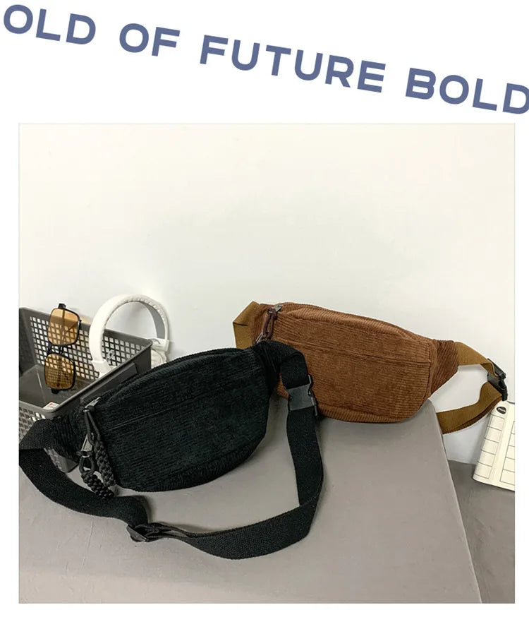 Marsupio Da Donna In Velluto A Coste Grande Capacità Borsa Da Petto Stile Street Tracolla E Cintura Casuale