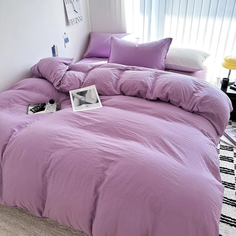 Set Biancheria Da Letto In Cotone Solido Con Copripiumino Federa E Lenzuolo Per Letto Singolo Matrimoniale King Queen