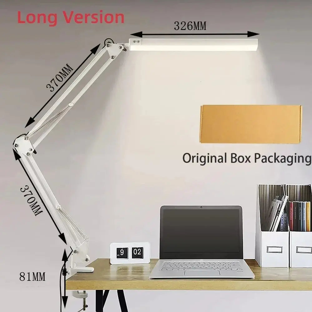 Lampada Da Scrivania Pieghevole A LED In Metallo Con Clip E Braccio Lungo Dimmerabile Tre Colori Regolabili Per Computer
