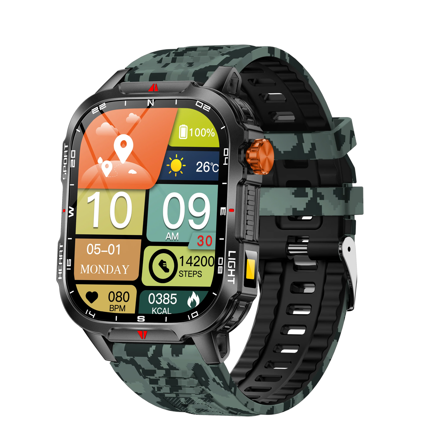 Smartwatch Con Assistente Vocale Schermo HD 2.01 Pollici Chiamata Bluetooth Impermeabile 1100mAh Bussola Esterno
