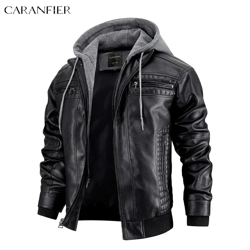 Giacca Di Pelle Per Uomo Moto Biker Con Cappuccio Lusso Vintage Abbigliamento Uomo Grintoso