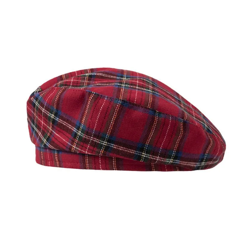 Berretto Scozzese Rosso Unisex Plaid Motivo Profilo Piatto Stile Retrò Caldo Comfort Elegante Donna Uomo