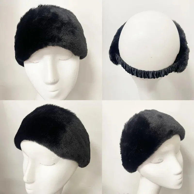 Fascia Larga Invernale Antivento In Pelliccia di Coniglio Elastico Protezione Orecchie Calda Accessorio Capelli Donna